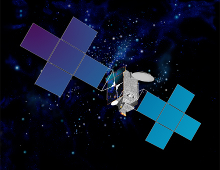 Sirius Satellite in space, concept drawing. 